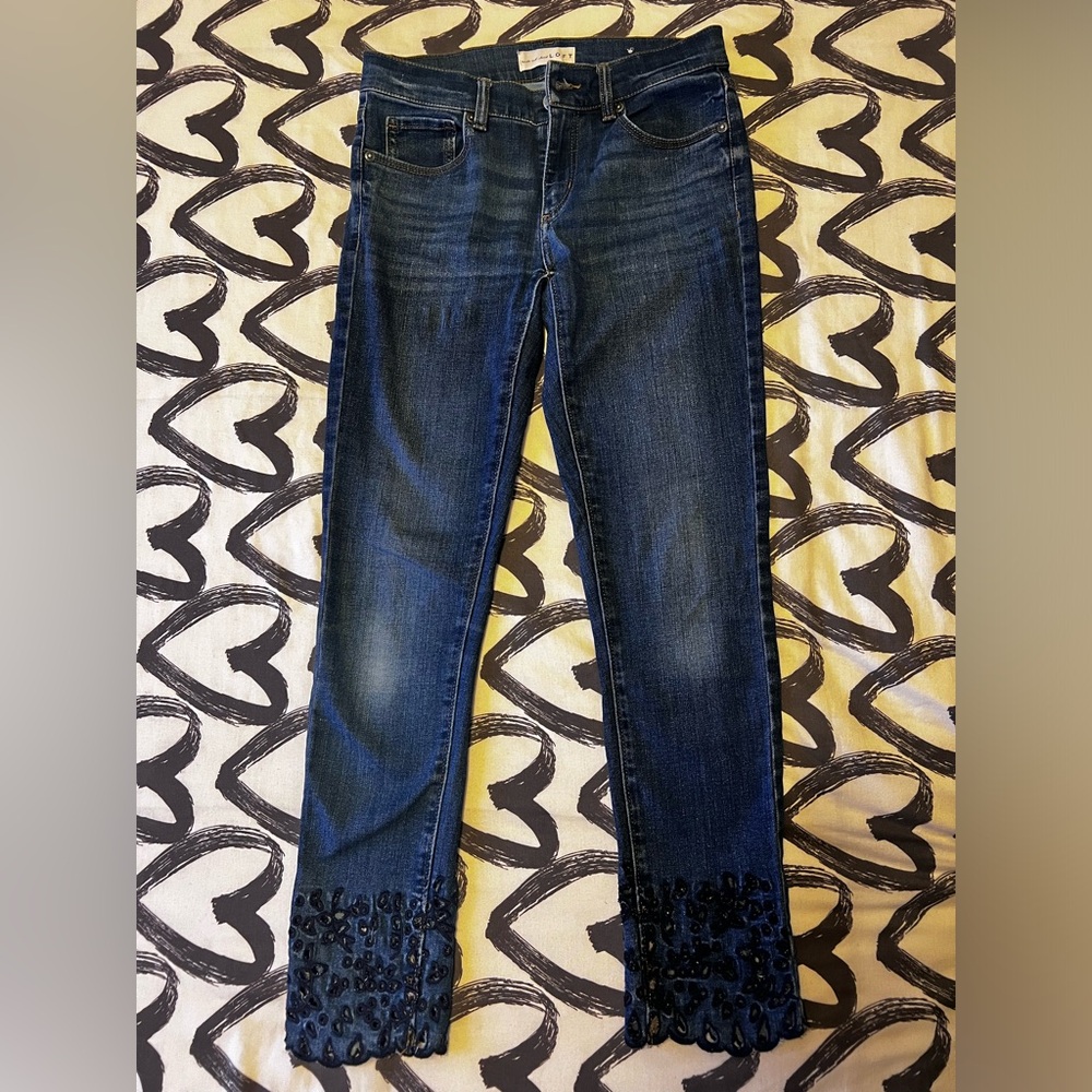 LOFT Women Slim Pockets Skinny Crop eyelet jeans size 24